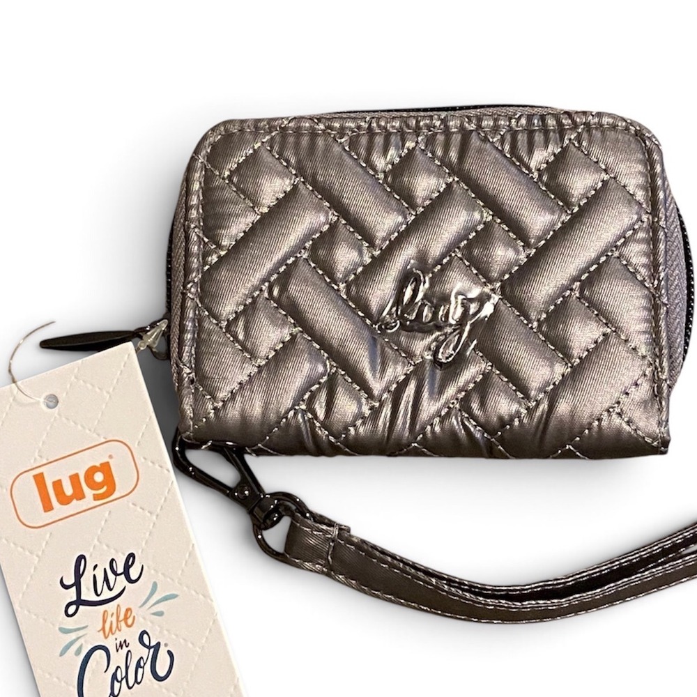 Lug Women Chipper RFID Quilted Zip Around Wristlet Wallet Metallic Pearl OS